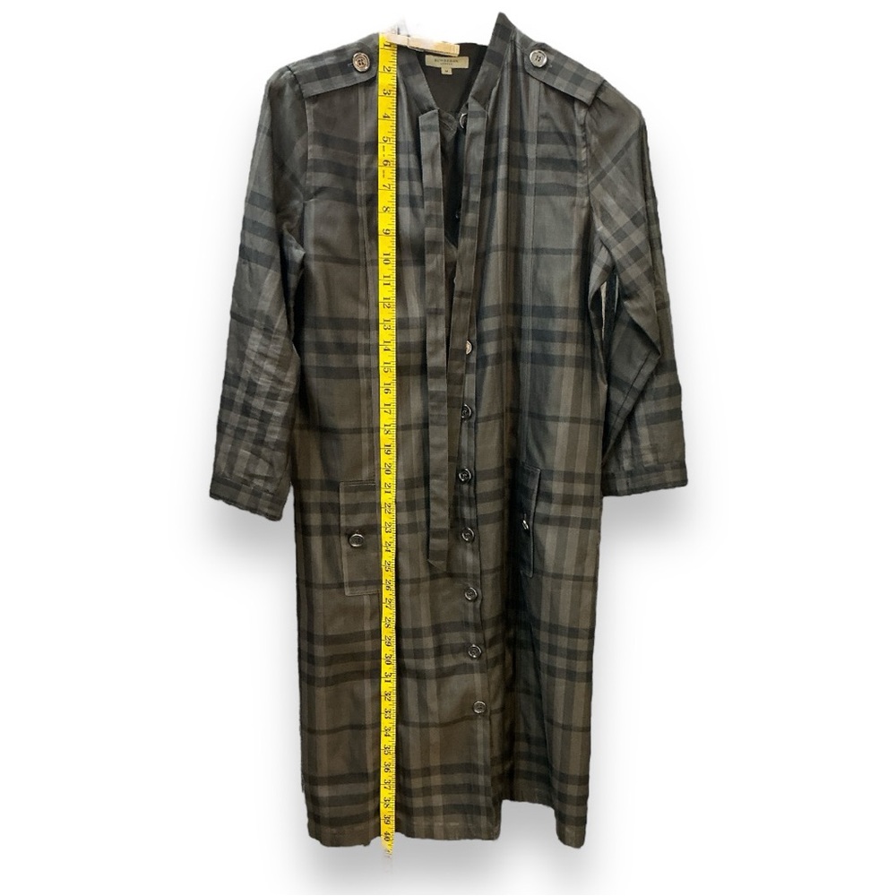 BURBERRY London Dress button down shift Silk cotton Plaid Olive green Fit: XS S - Picture 9 of 11